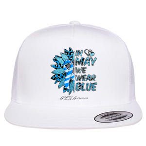 Leopard Daisy In May We Wear Blue ALS Awareness Flat Bill Trucker Hat