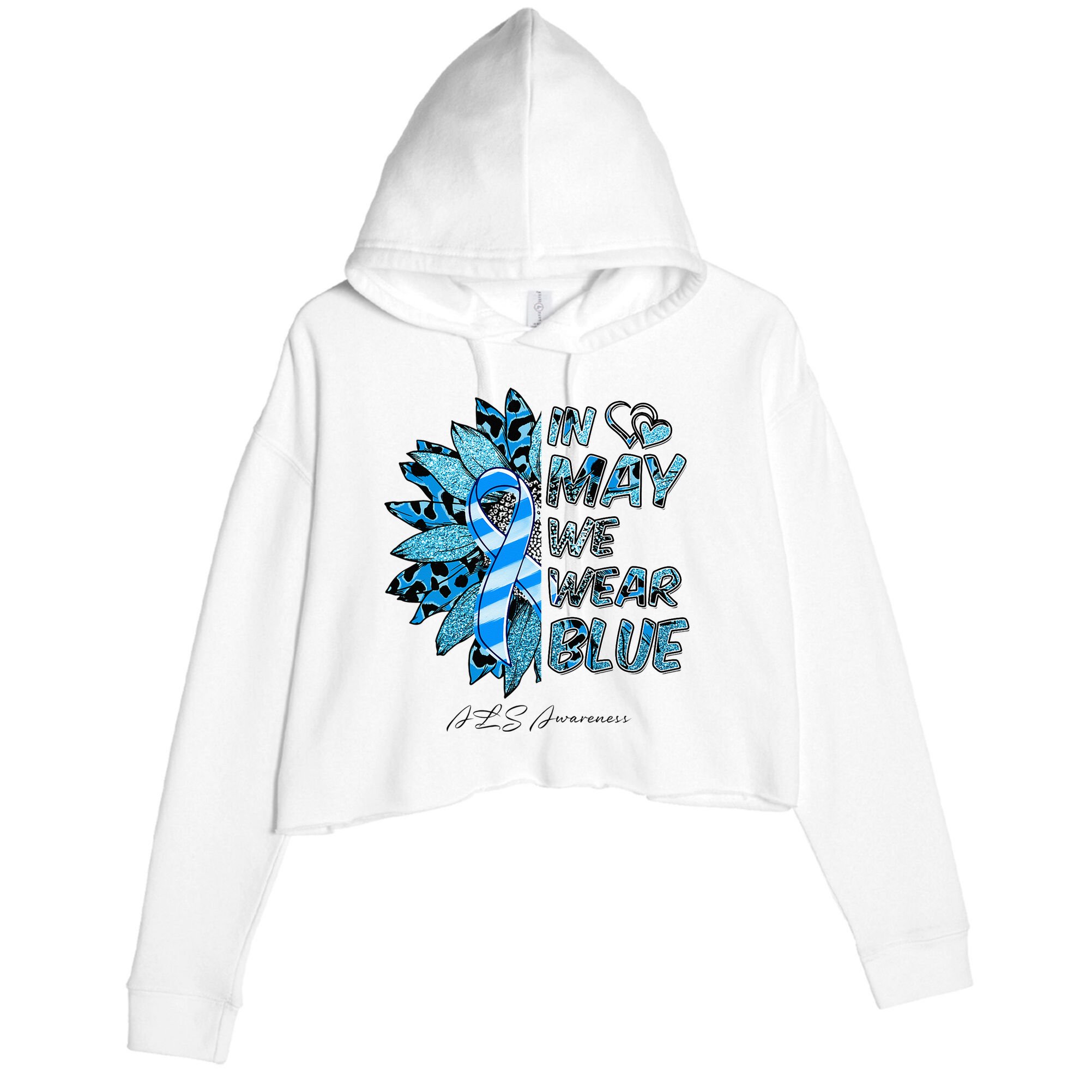 Leopard Daisy In May We Wear Blue ALS Awareness Crop Fleece Hoodie