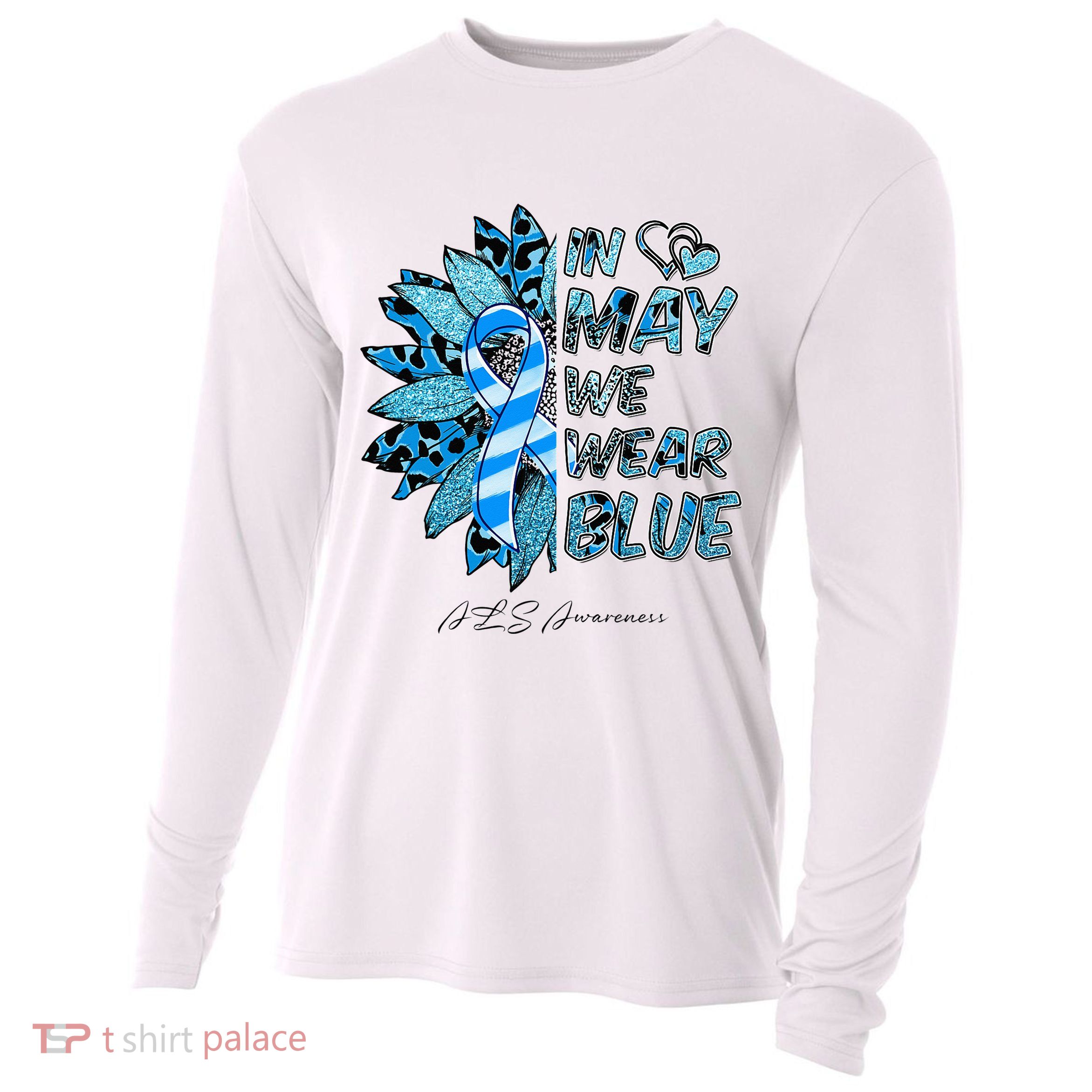 Leopard Daisy In May We Wear Blue ALS Awareness Cooling Performance Long Sleeve Crew