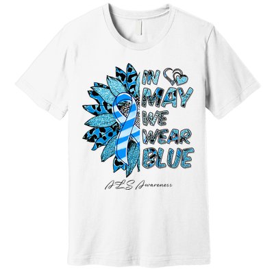 Leopard Daisy In May We Wear Blue ALS Awareness Premium T-Shirt
