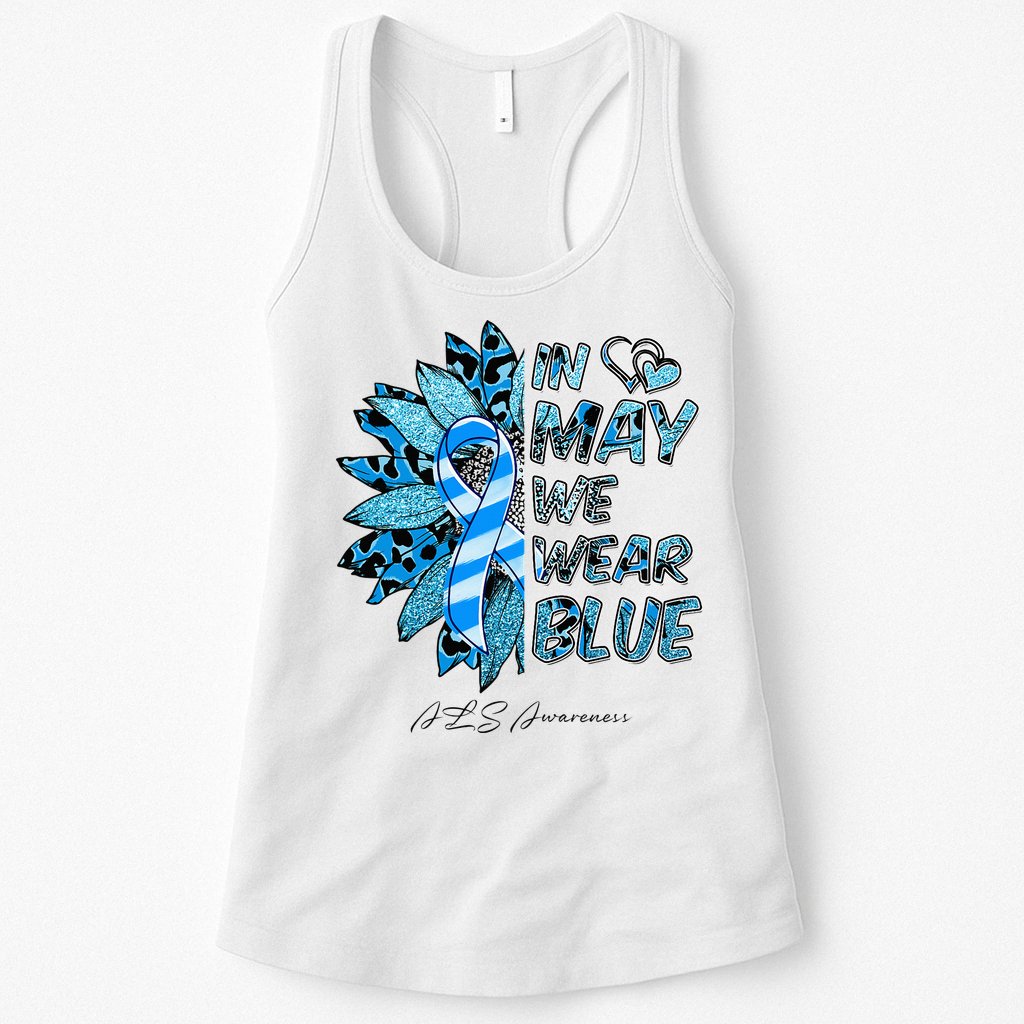 Leopard Daisy In May We Wear Blue ALS Awareness Womens Tank Top