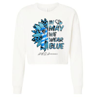 Leopard Daisy In May We Wear Blue ALS Awareness Cropped Pullover Crew