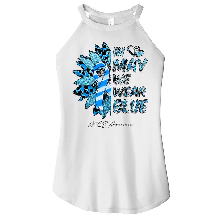 Leopard Daisy In May We Wear Blue ALS Awareness Women's Perfect Tri Rocker Tank