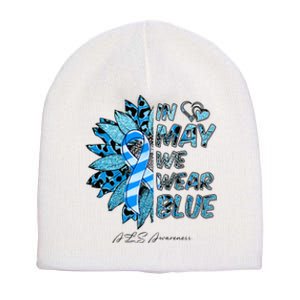 Leopard Daisy In May We Wear Blue ALS Awareness Short Acrylic Beanie