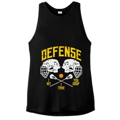 Lacrosse Defense I Hit Take You Drop Lax Player Ladies PosiCharge Tri-Blend Wicking Tank