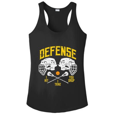 Lacrosse Defense I Hit Take You Drop Lax Player Ladies PosiCharge Competitor Racerback Tank