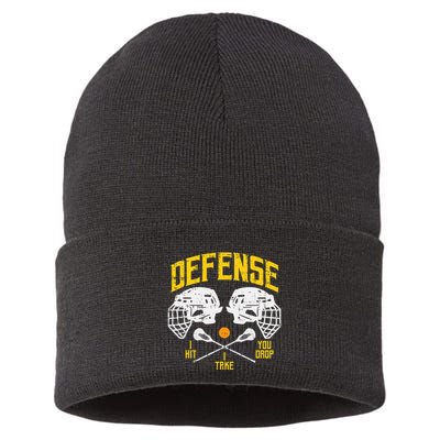 Lacrosse Defense I Hit Take You Drop Lax Player Sustainable Knit Beanie