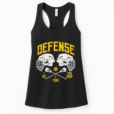 Lacrosse Defense I Hit Take You Drop Lax Player Womens Tank Top