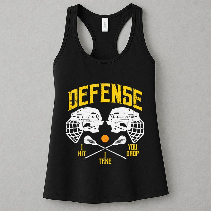 Lacrosse Defense I Hit Take You Drop Lax Player Womens Tank Top