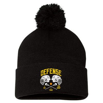 Lacrosse Defense I Hit Take You Drop Lax Player Pom Pom 12in Knit Beanie