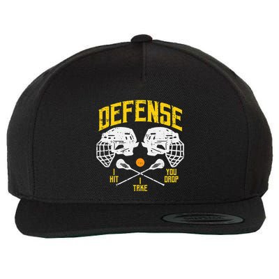 Lacrosse Defense I Hit Take You Drop Lax Player Wool Snapback Cap