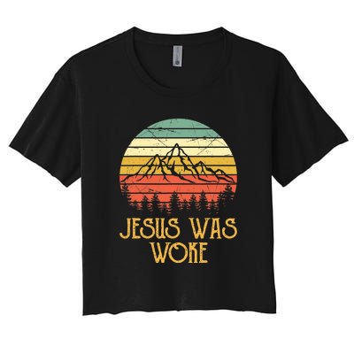 Liberal Democrat Jesus Was Woke Christian Women's Crop Top Tee