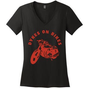 Lesbian D Kes On Bikes Lesbian History Pride Women's V-Neck T-Shirt