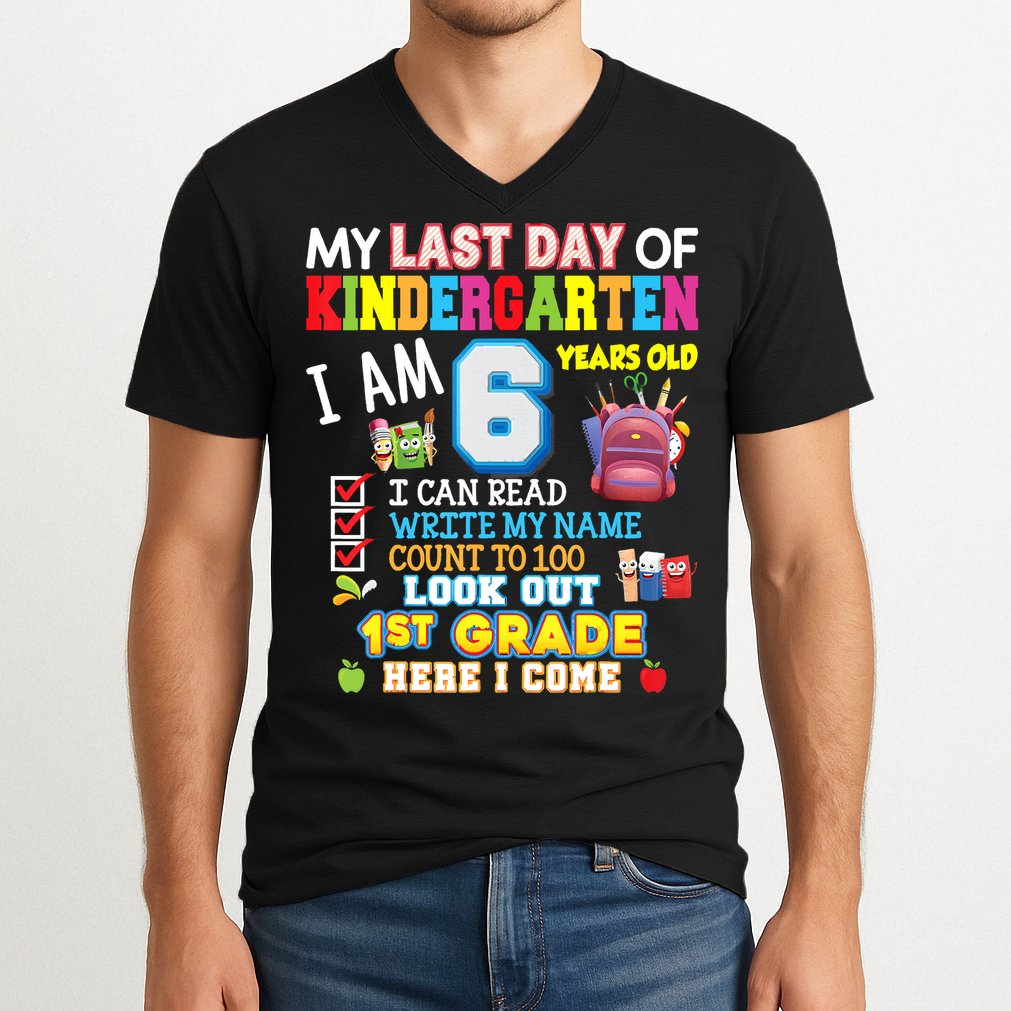 Last Day Kindergarten 1st Grade Here We Come Graduation For Kid V-Neck T-Shirt