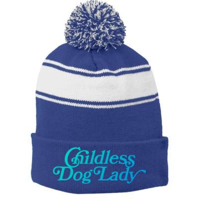 Less Dog Lady (Less Cat Lady Meme) Funny Cute Gift Stripe Pom Pom Beanie