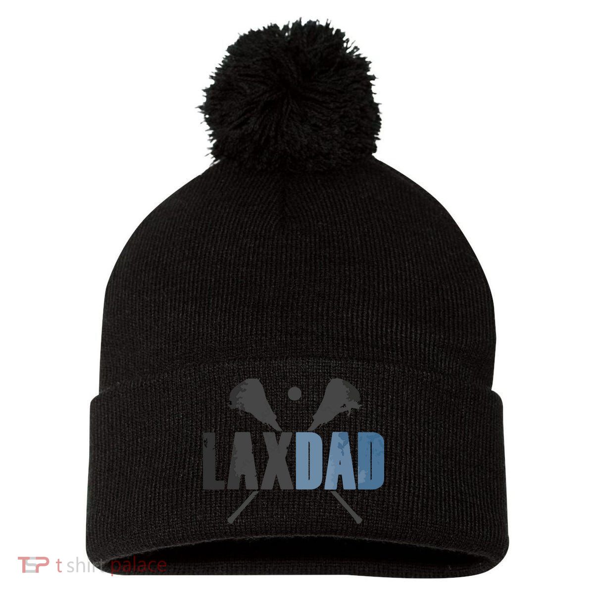 Lax Dad Lacrosse Player Father Coach Sticks Vintage Graphic Pom Pom 12in Knit Beanie