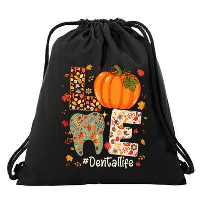Love Dental Life Pumpkin Tooth Dentist Fall Thanksgiving Drawstring Bag