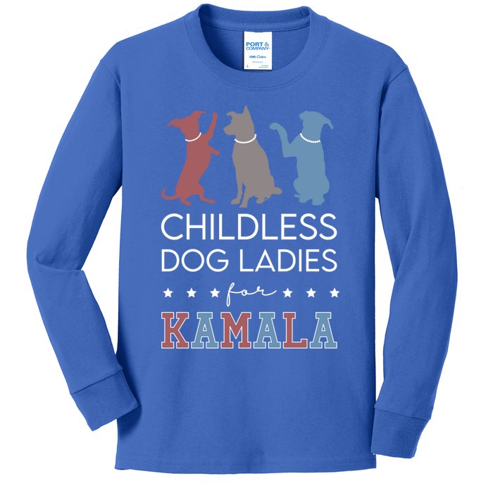 Less Dog Ladies For Kamala Voting For Kamala Harris Gift Kids Long Sleeve Shirt