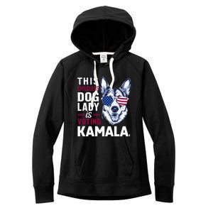 Less Dog Lady Vote 2024 Us Flag Democratic President Great Gift Women's Fleece Hoodie