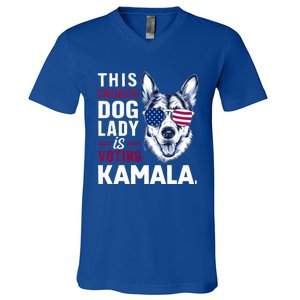 Less Dog Lady Vote 2024 Us Flag Democratic President Great Gift V-Neck T-Shirt