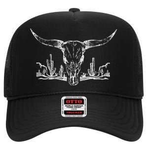 Longhorn Desert Life Cactus Cow Skull High Crown Mesh Back Trucker Hat