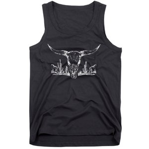 Longhorn Desert Life Cactus Cow Skull Tank Top