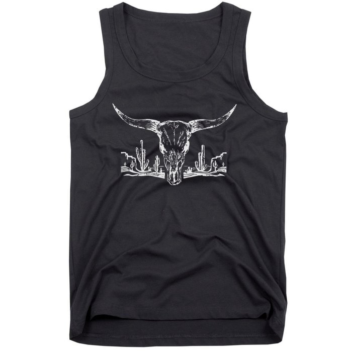 Longhorn Desert Life Cactus Cow Skull Tank Top