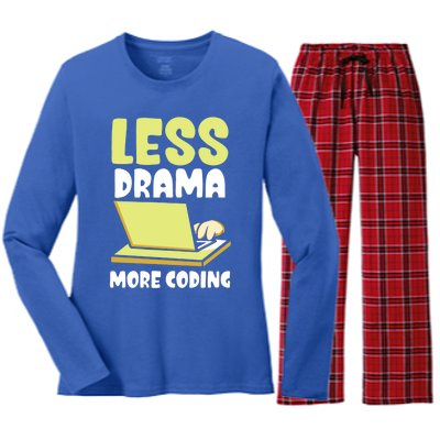 Less Drama More Coding Programmer Programming Coder Code It Gift Women's Long Sleeve Flannel Pajama Set 