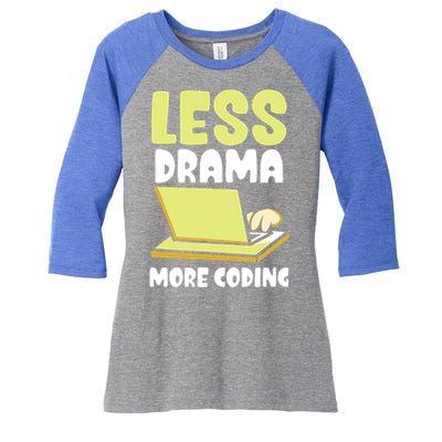 Less Drama More Coding Programmer Programming Coder Code It Gift Women's Tri-Blend 3/4-Sleeve Raglan Shirt