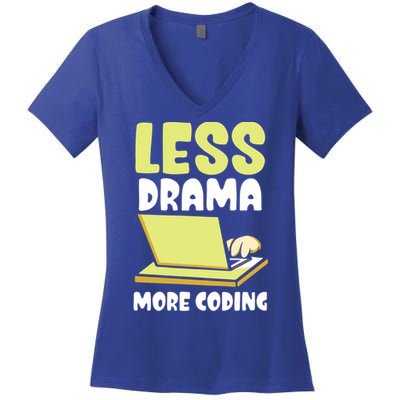 Less Drama More Coding Programmer Programming Coder Code It Gift Women's V-Neck T-Shirt