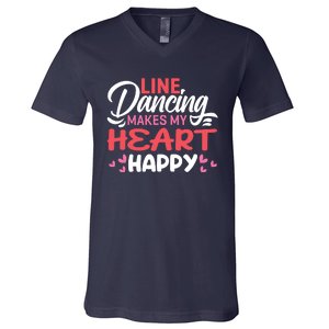 Line Dancing Makes My Heart Happy Funny Line V-Neck T-Shirt