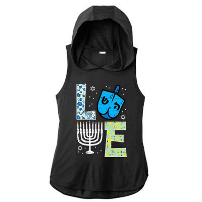 Love Dreidel Menorah Jew Hanukkah Chanukah  Ladies PosiCharge Tri-Blend Wicking Draft Hoodie Tank