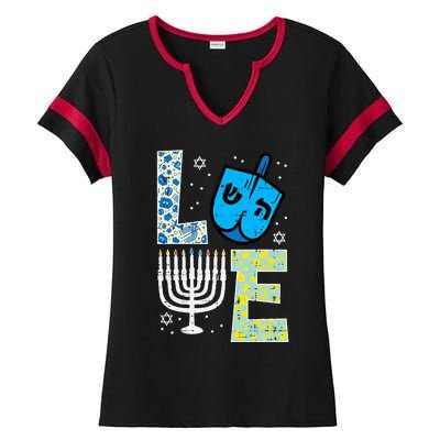 Love Dreidel Menorah Jew Hanukkah Chanukah  Ladies Halftime Notch Neck Tee