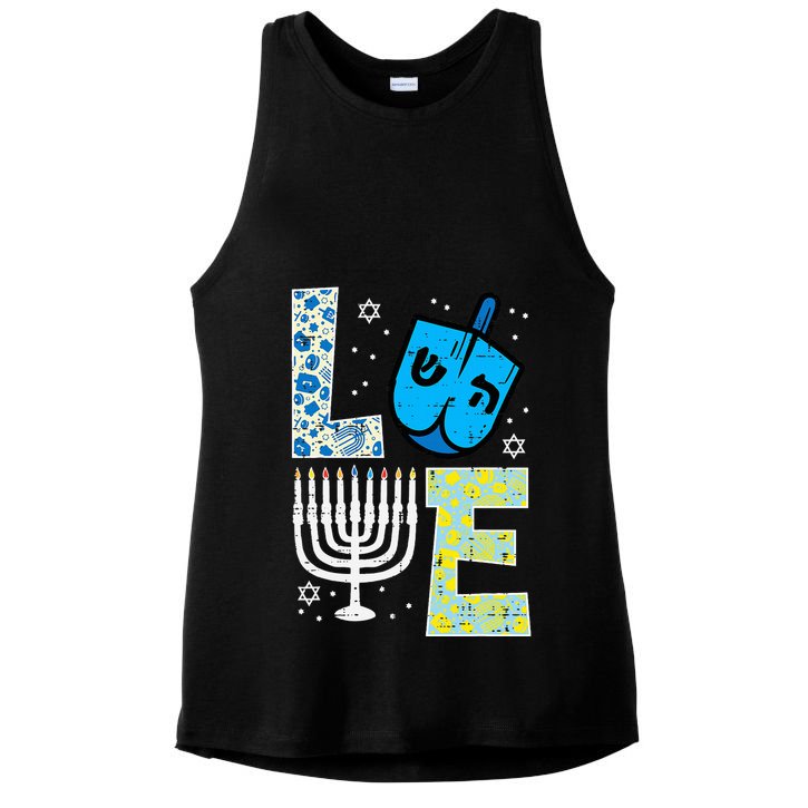 Love Dreidel Menorah Jew Hanukkah Chanukah  Ladies PosiCharge Tri-Blend Wicking Tank