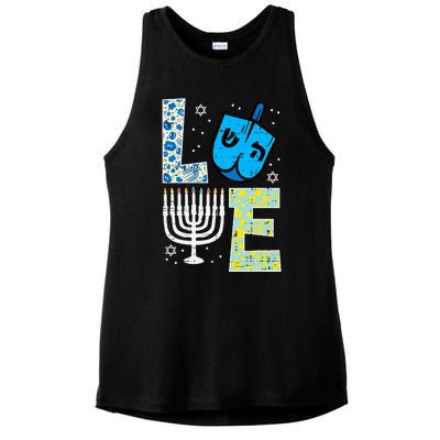 Love Dreidel Menorah Jew Hanukkah Chanukah  Ladies PosiCharge Tri-Blend Wicking Tank