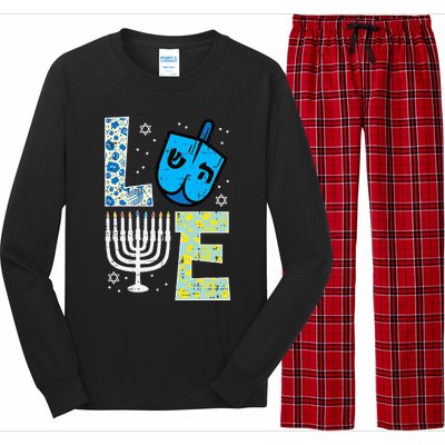 Love Dreidel Menorah Jew Hanukkah Chanukah  Long Sleeve Pajama Set