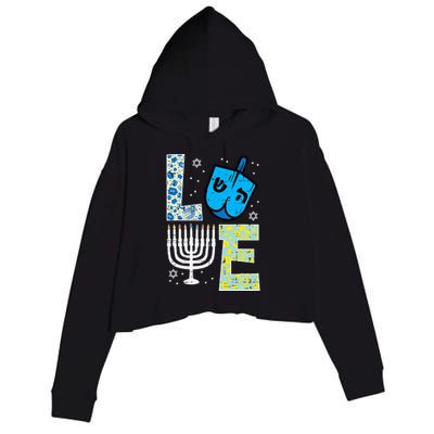 Love Dreidel Menorah Jew Hanukkah Chanukah  Crop Fleece Hoodie