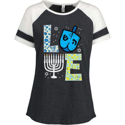 Love Dreidel Menorah Jew Hanukkah Chanukah  Enza Ladies Jersey Colorblock Tee