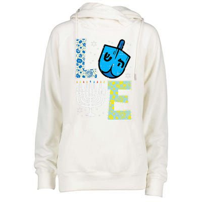 Love Dreidel Menorah Jew Hanukkah Chanukah  Womens Funnel Neck Pullover Hood