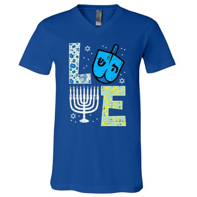 Love Dreidel Menorah Jew Hanukkah Chanukah  V-Neck T-Shirt