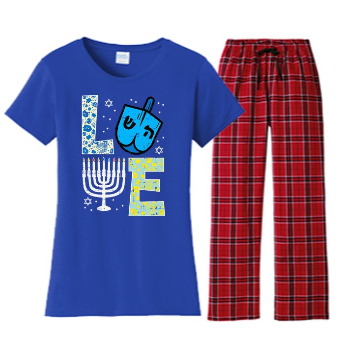 Love Dreidel Menorah Jew Hanukkah Chanukah  Women's Flannel Pajama Set