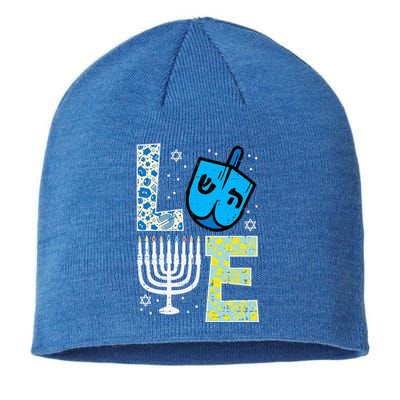 Love Dreidel Menorah Jew Hanukkah Chanukah  Sustainable Beanie