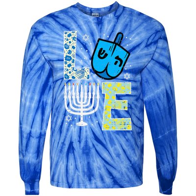 Love Dreidel Menorah Jew Hanukkah Chanukah  Tie-Dye Long Sleeve Shirt