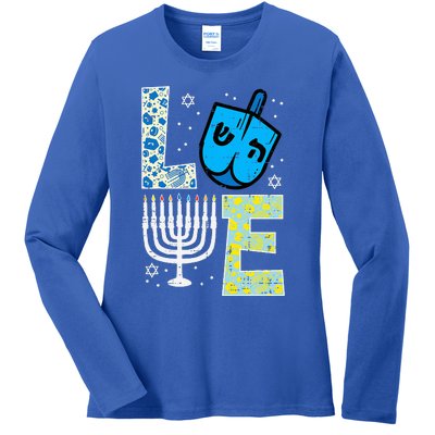 Love Dreidel Menorah Jew Hanukkah Chanukah  Ladies Long Sleeve Shirt