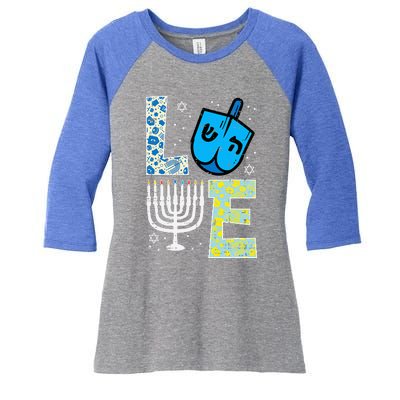 Love Dreidel Menorah Jew Hanukkah Chanukah  Women's Tri-Blend 3/4-Sleeve Raglan Shirt