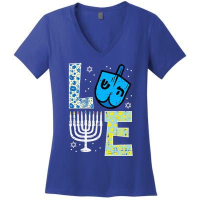 Love Dreidel Menorah Jew Hanukkah Chanukah  Women's V-Neck T-Shirt