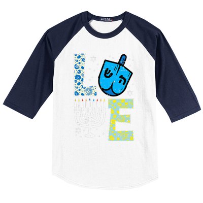 Love Dreidel Menorah Jew Hanukkah Chanukah  Baseball Sleeve Shirt