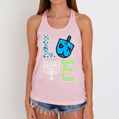 Love Dreidel Menorah Jew Hanukkah Chanukah  Women's Knotted Racerback Tank