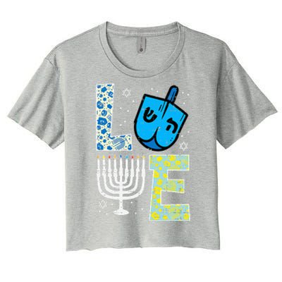 Love Dreidel Menorah Jew Hanukkah Chanukah  Women's Crop Top Tee