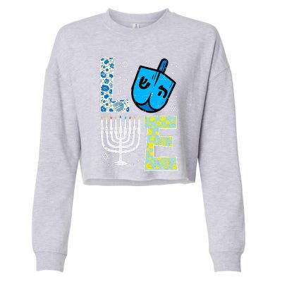 Love Dreidel Menorah Jew Hanukkah Chanukah  Cropped Pullover Crew